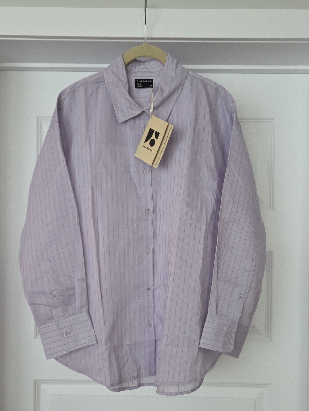 NWT Frank And Oak The Textured Loose Shirt in Sheer Lilac, Size M